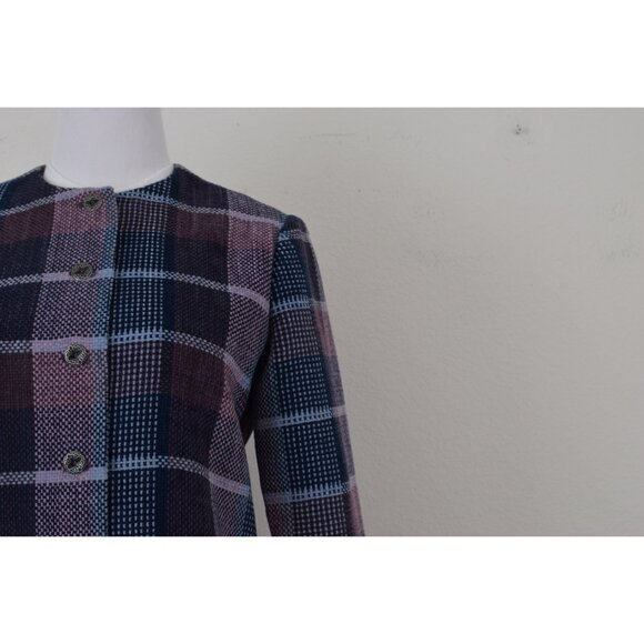 Vintage 80s Acrylic Plaid Boxy‎ Polyester Jacket size 10P - Picture 9 of 10
